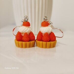 Handmade Cute Strawberry Tart Earrings Food Jewelry Ladies NEW Gift